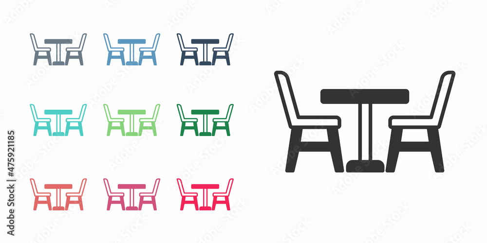 Black Wooden table with chair icon isolated on white background. Set icons colorful. Vector Black Wooden table with chair icon isolated on white background. Set icons colorful. Vector