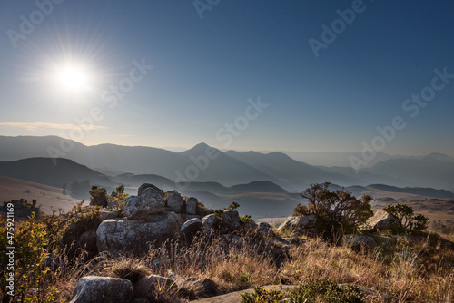 landscape with fog on a high plateau in Swaziland