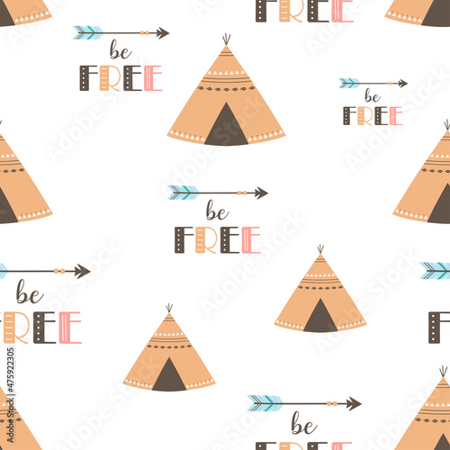 seamless pattern with wigwam teepee, vector illustration