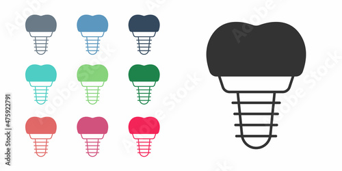 Black Dental implant icon isolated on white background. Set icons colorful. Vector
