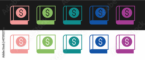 Set Financial book icon isolated on black and white background. Vector