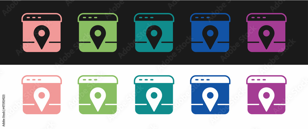 Set Infographic of city map navigation icon isolated on black and white background. Mobile App Interface concept design. Geolacation concept. Vector