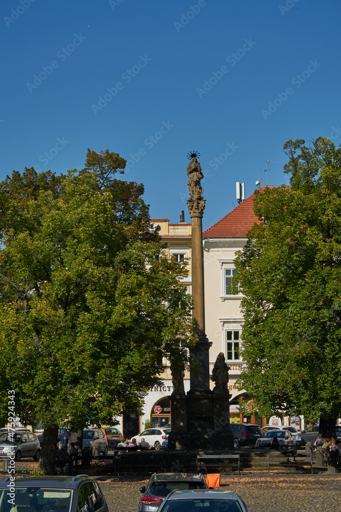 Litomerice, Czech Republic - September 9, 2021 - The Peace Square in Litoměřice is a large public space, which has formed the core of the city since the Middle Ages.