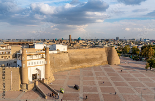 Uzbekistan, Bukhara, the Ark of Bukhara, with his atypic walls  is a massive fortress in the historical center of the city. photo