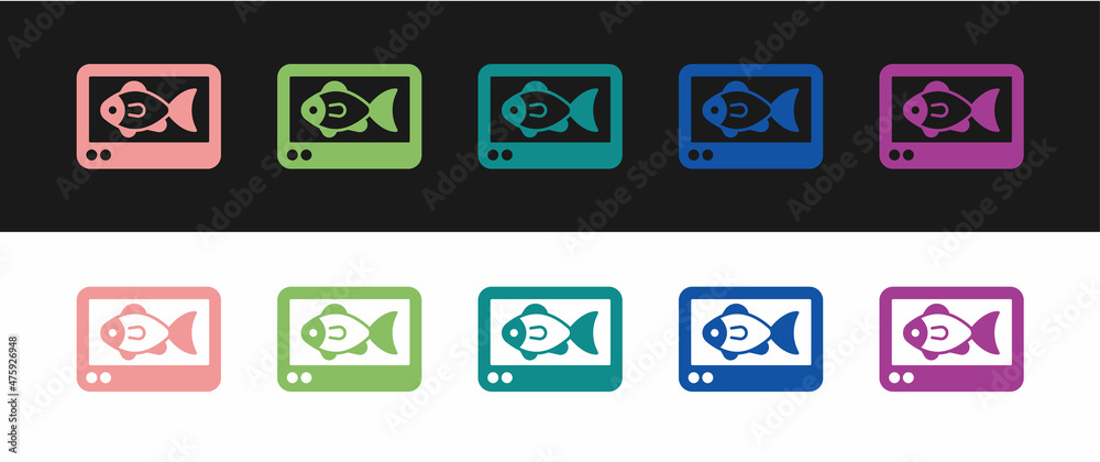Set Fish finder echo sounder icon isolated on black and white background. Electronic equipment for fishing. Vector Set Fish finder echo sounder icon isolated on black and white background. Electronic equipment for fishing. Vector