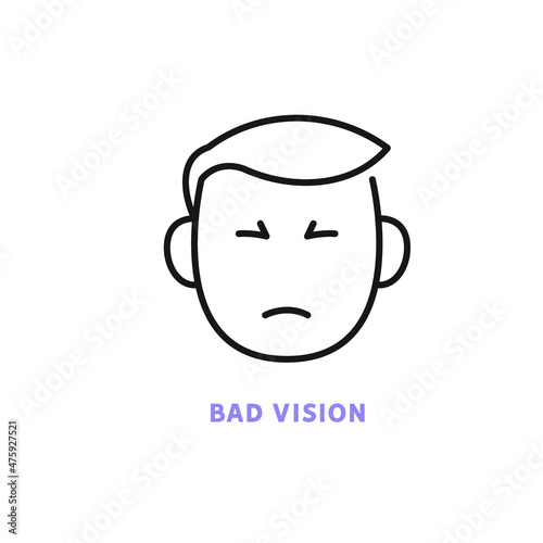 Bad vision line icon. Checking eyesight, squinting, problem with eyes  flat icon. Oculist consultation, health care outline sign. Editable stroke