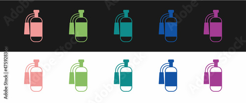 Set Fire extinguisher icon isolated on black and white background. Vector