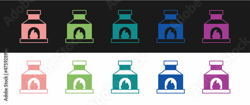 Set Blacksmith oven icon isolated on black and white background. Vector