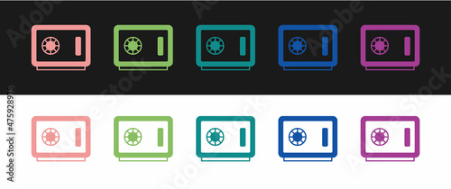 Set Safe icon isolated on black and white background. The door safe a bank vault with a combination lock. Reliable Data Protection. Vector
