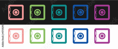 Set Safe icon isolated on black and white background. The door safe a bank vault with a combination lock. Reliable Data Protection. Vector