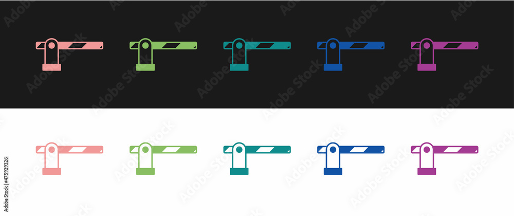 Set Parking car barrier icon isolated on black and white background. Street road stop border. Vector Set Parking car barrier icon isolated on black and white background. Street road stop border. Vector