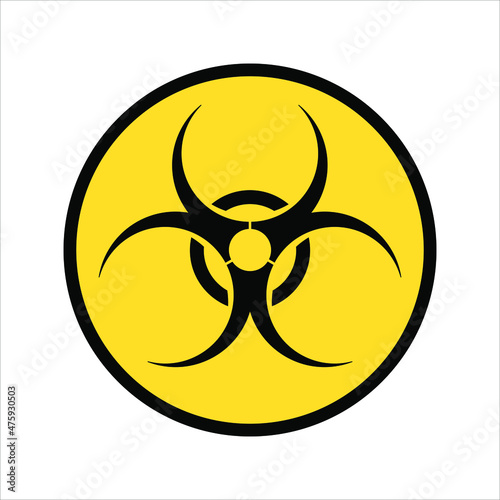 Biohazard sign. Warning symbol. Biohazard vector flat icon. Sign of biological threat alert ,Yellow circle, isolated on white background . Vector illustration EPS 10