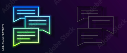 Glowing neon line Speech bubble chat icon isolated on black background. Message icon. Communication or comment chat symbol. Vector