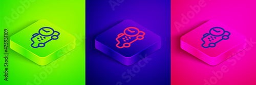 Isometric line Taxi waiting time icon isolated on green, blue and pink background. Car deadline, schedule ride. Square button. Vector