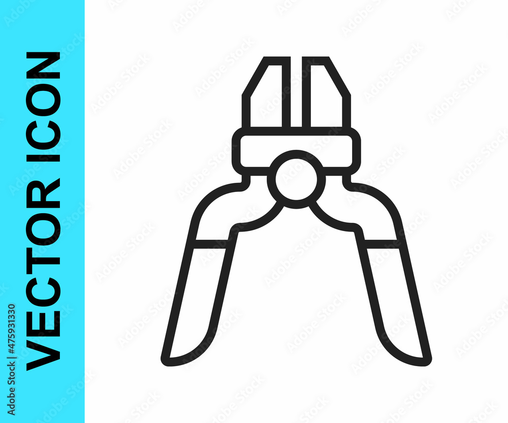 Black line Pliers tool icon isolated on white background. Pliers work industry mechanical plumbing tool. Vector