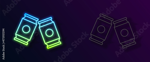 Glowing neon line Beer can icon isolated on black background. Vector