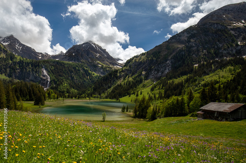 Beautiful shot of the Lauenensee in Switzerland under the cloudy skies photo