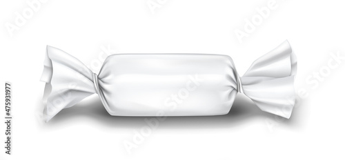 White candy wrapper isolated realistic. Template blank package for lollipop, chocolate sweet