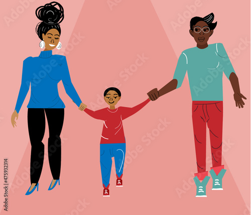 Gay family walking with their son