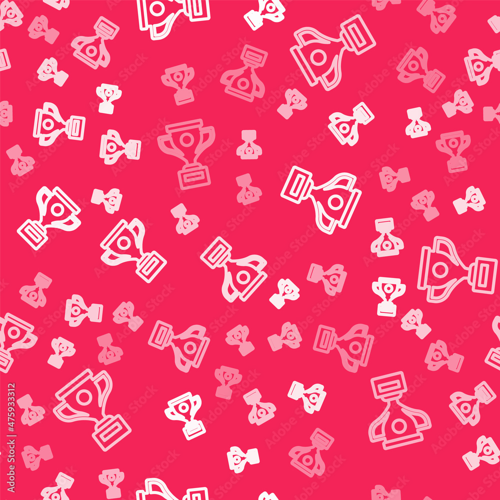 White line Award cup icon isolated seamless pattern on red background. Winner trophy symbol. Championship or competition trophy. Sports achievement sign. Vector White line Award cup icon isolated seamless pattern on red background. Winner trophy symbol. Championship or competition trophy. Sports achievement sign. Vector
