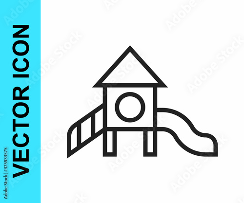 Black line Slide playground icon isolated on white background. Childrens slide. Vector