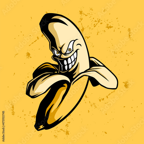 Fierce faced of banana fruit mascot