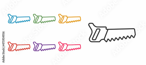 Set line Hand saw icon isolated on white background. Set icons colorful. Vector