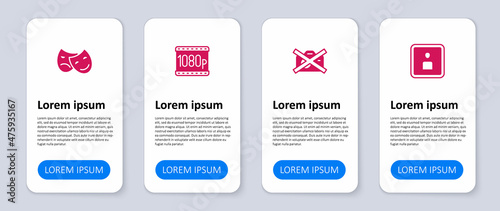 Set Play Video, Prohibition no video recording, Full HD 1080p and Comedy and tragedy masks. Business infographic template. Vector