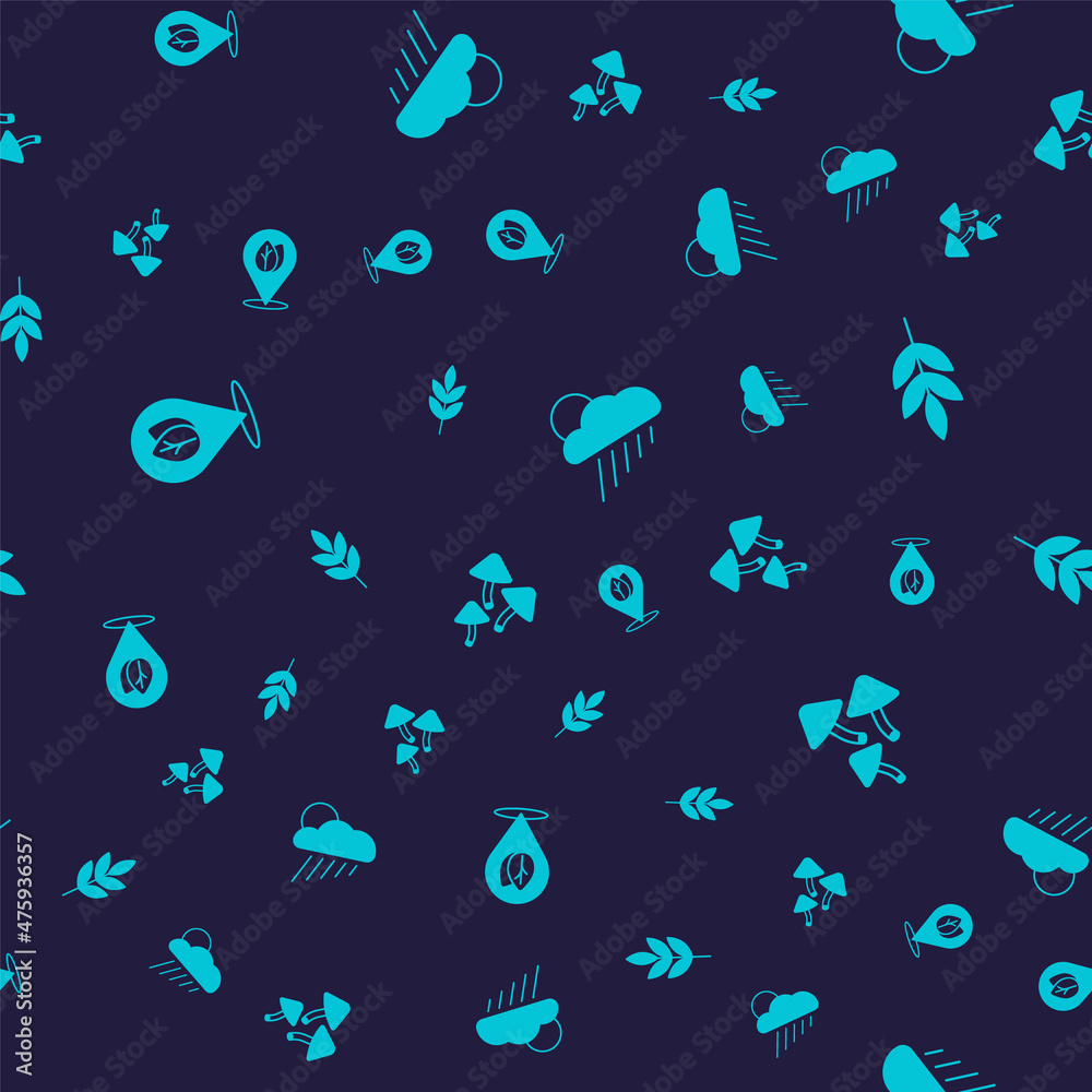 Set Location with leaf, Leaf, Cloud rain and sun and Mushroom on seamless pattern. Vector Set Location with leaf, Leaf, Cloud rain and sun and Mushroom on seamless pattern. Vector
