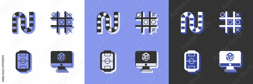 Set Game dice, Board game, Table football and Tic tac toe icon. Vector Set Game dice, Board game, Table football and Tic tac toe icon. Vector