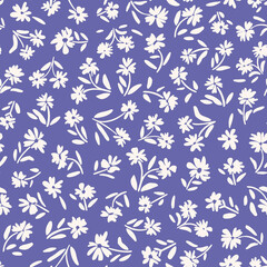 Wandcirkels Pantone 2022 very peri Millefleurs bloemenprint op lila achtergrond  © MoJX.Studio