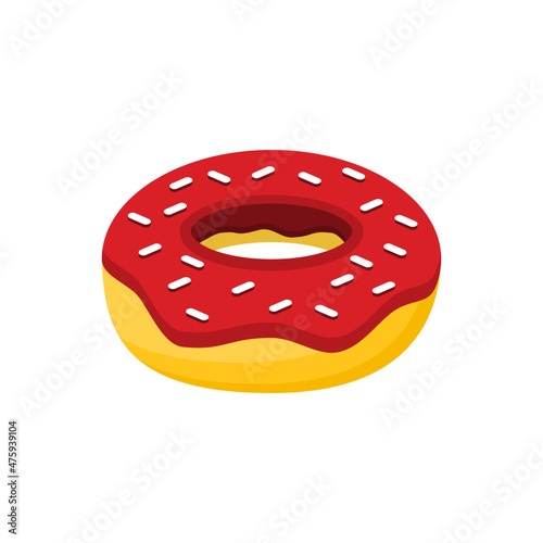 Donut with sprinkled design in flat isolated on white background.
