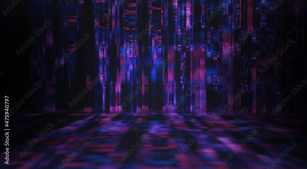 Abstract neon dark futuristic background. Sci-fi space background. Light movement, light tunnel, multicolor speed, portal, fractal. Symmetrical reflection. 3D illustration. Abstract neon dark futuristic background. Sci-fi space background. Light movement, light tunnel, multicolor speed, portal, fractal. Symmetrical reflection. 3D illustration.