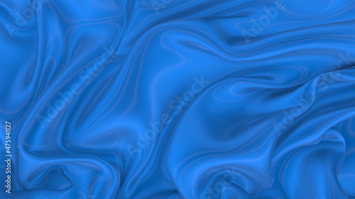 Beautiful flowing fabric of blue wavy silk or satin. 3d rendering image.