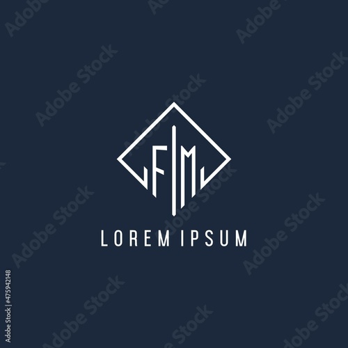 FM initial logo with luxury rectangle style design