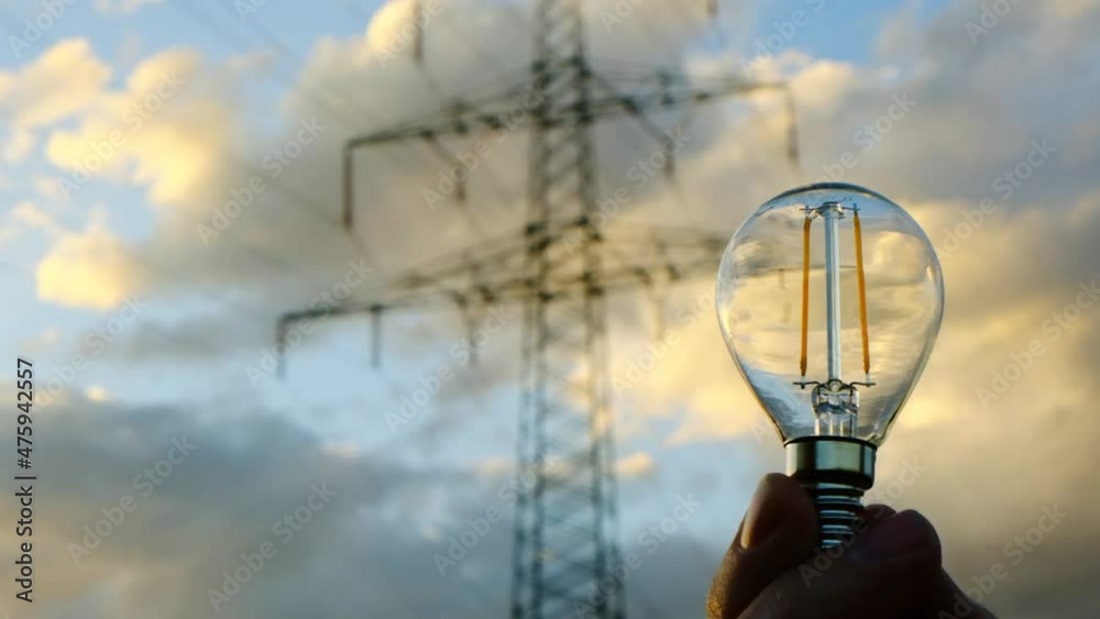 electricity line. Power lines. cable carrying electrical power.power line on blue sky background. Pylon of the electricity power line. 4k footage