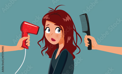 Woman With Frizzy Hair Ready for a Make-Over Vector Illustration
