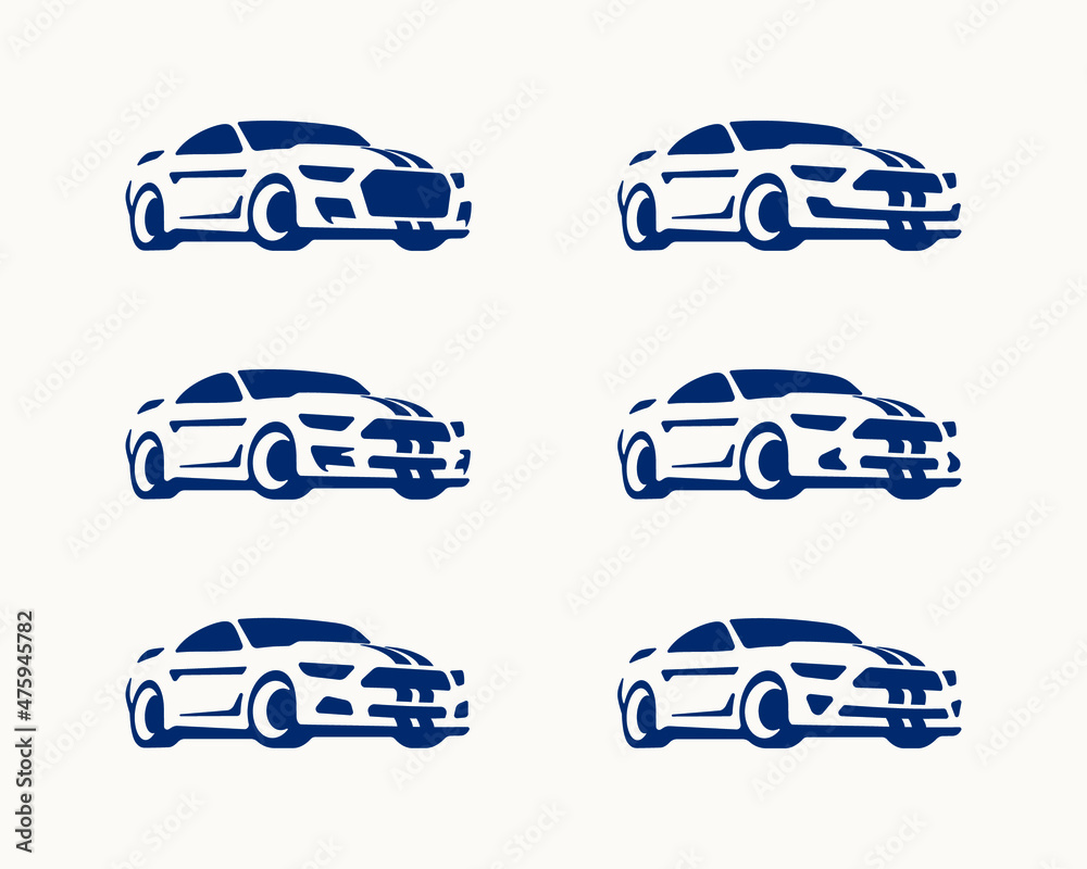 Set of muscle car silhouette logos Set of muscle car silhouette logos