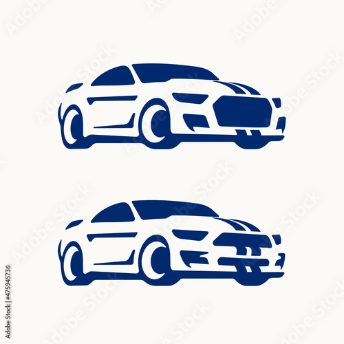 Set of muscle car silhouette logos. Ford Mustang