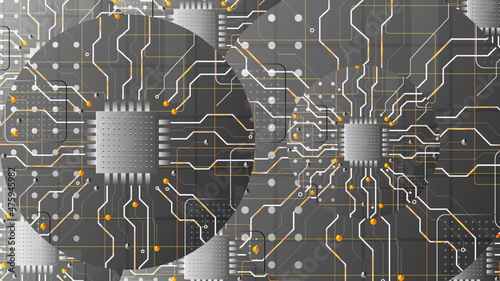 Integrated circuit with semiconductor connections. Can be used as a design background for a high-tech look