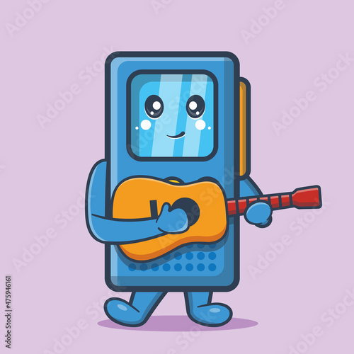 voice recorder character mascot playing guitar isolated cartoon in flat style photo