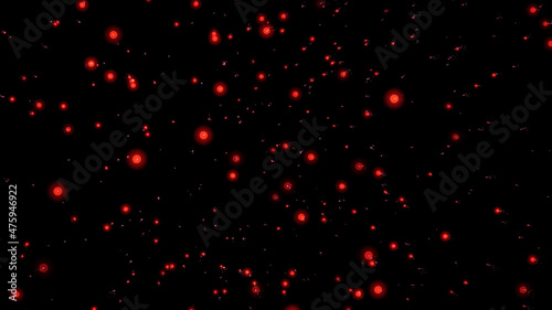 red flying particles on a black background. dark abstract background with red glowing particles a high resolution