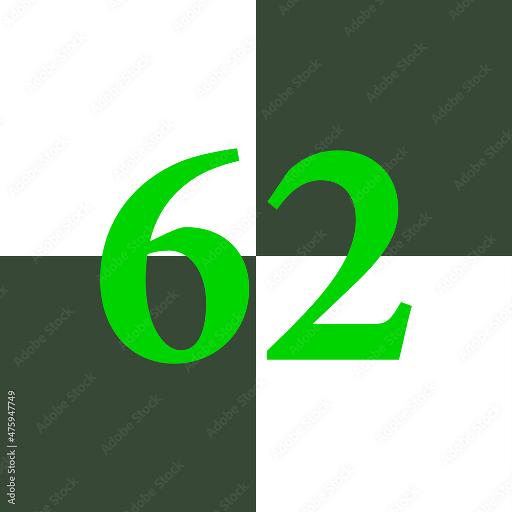black and white number 62, chessboard design concept