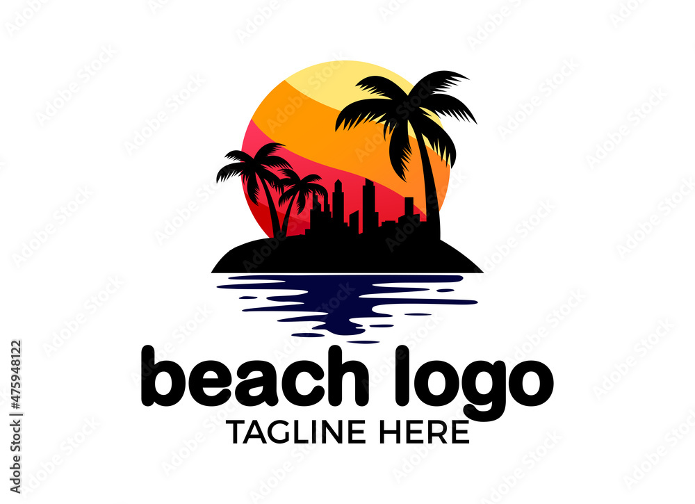 The beach and summer logo designs inspiration. Tropical Beach Travel Logo.
