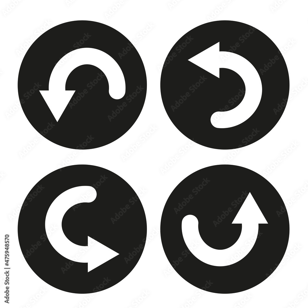 Four arrow icon. Different direction. Semicircular signs. Navigation concept. Flat art. Vector illustration. Stock image. Four arrow icon. Different direction. Semicircular signs. Navigation concept. Flat art. Vector illustration. Stock image.
