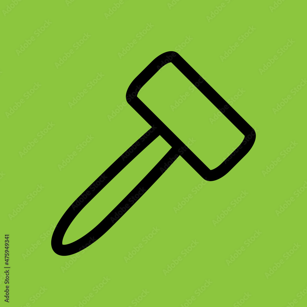 Mallet, Mallet icon isolated on green background. Mallet, Mallet icon isolated on green background.