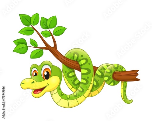 Premium Vector, Cartoon green snake on tree branch