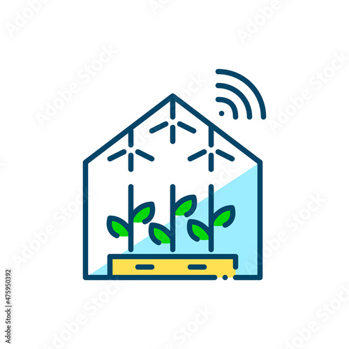 Automated smart greenhouse with sensors. Futuristic agriculture trends. Pixel perfect, editable stroke colorful icon