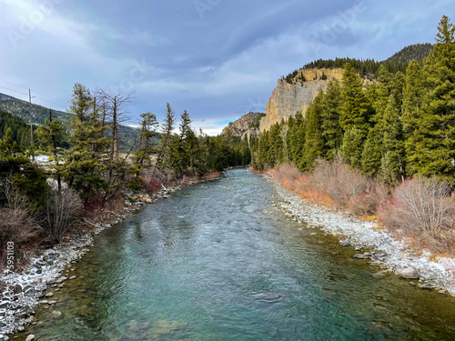 Gallatin River, road to Big Sky, Montana in December photo