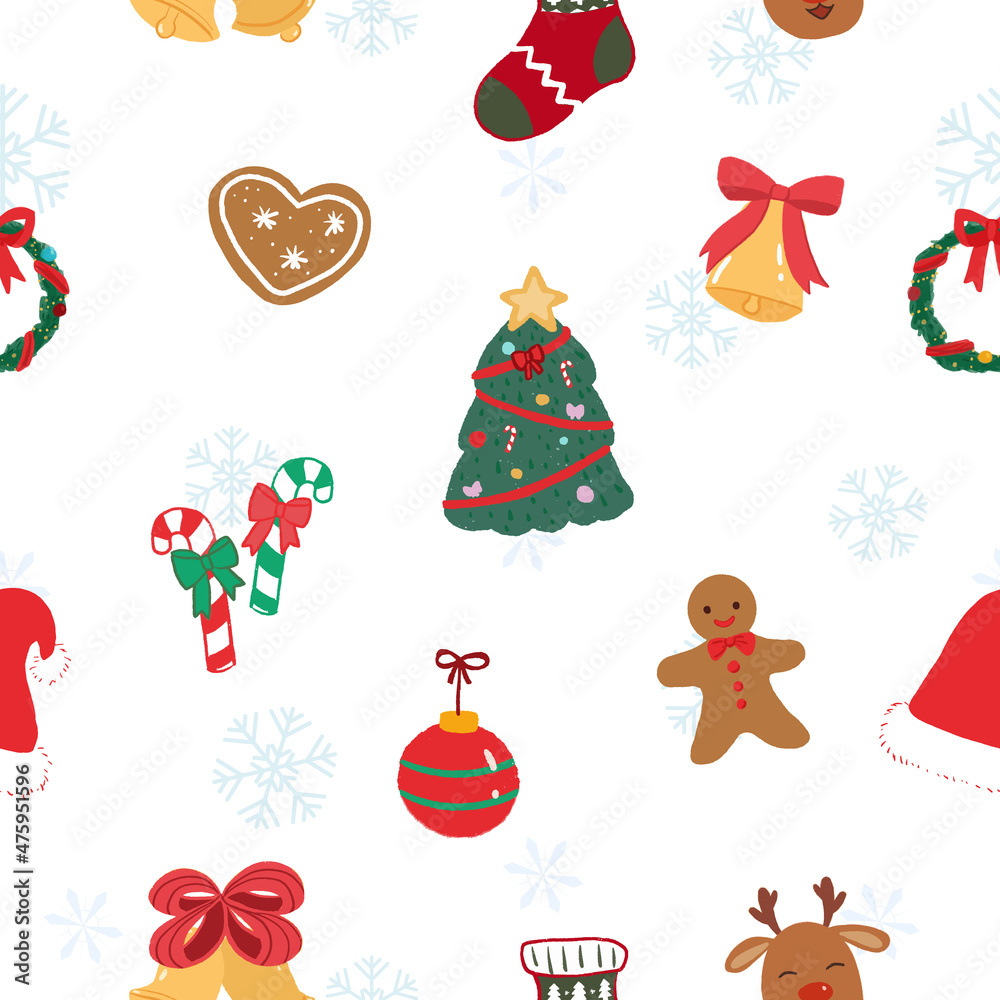Seamless pattern with hand drawn Christmas cute elements